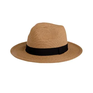 Pineapple&Star Sun Straw Fedora Beach Hat Fine Braid UPF50  for Both Women Men(Small, Brown)