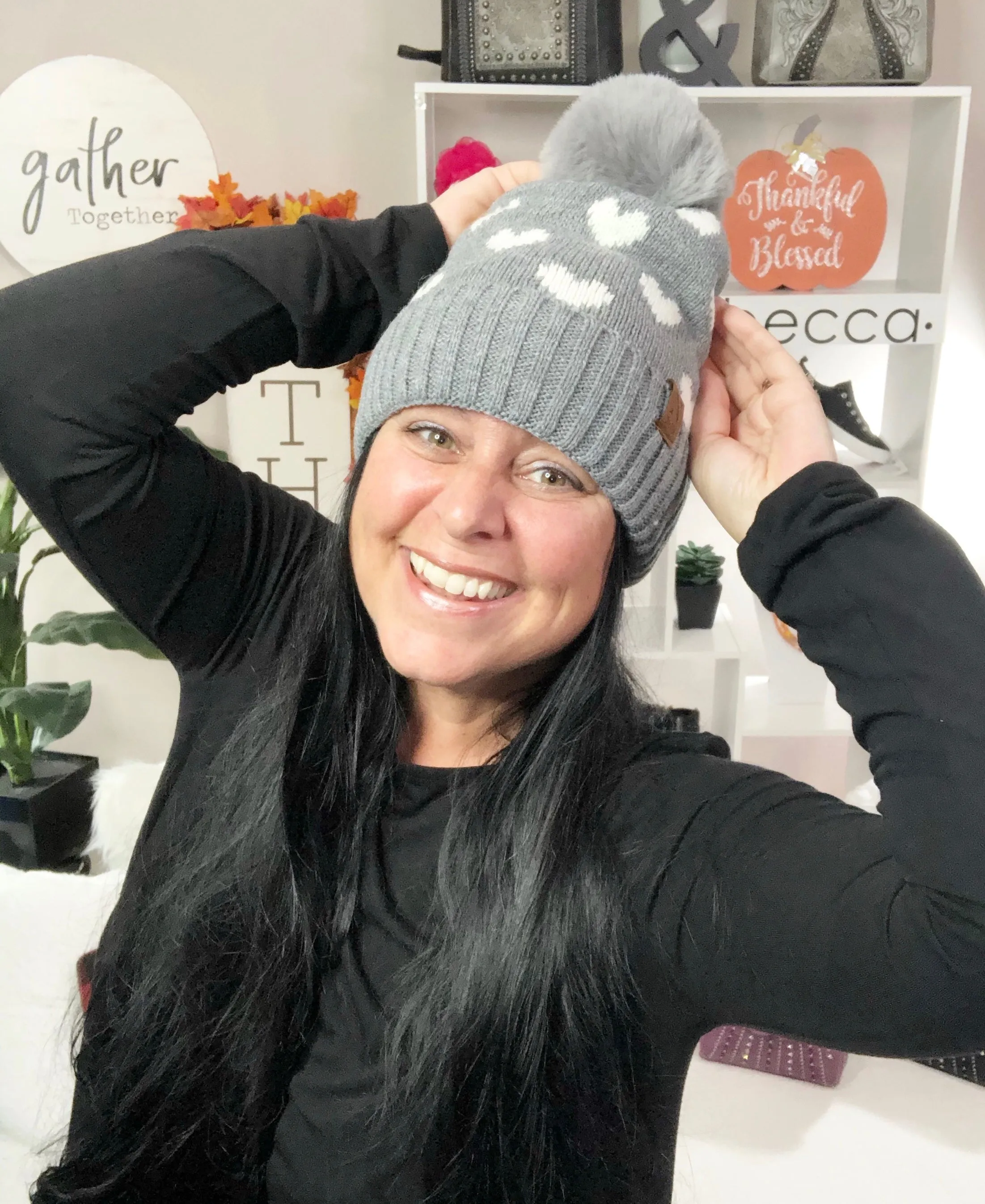 Pom Pom Hearts Winter Fleece Hat