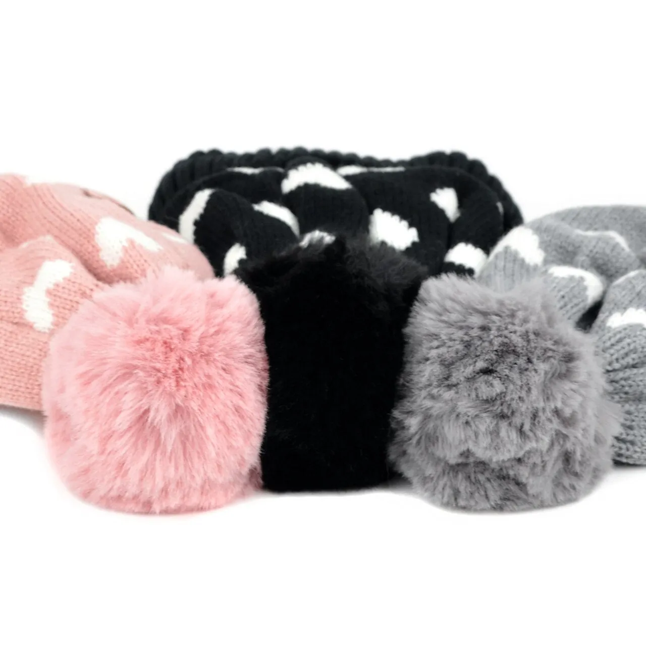 Pom Pom Hearts Winter Fleece Hat