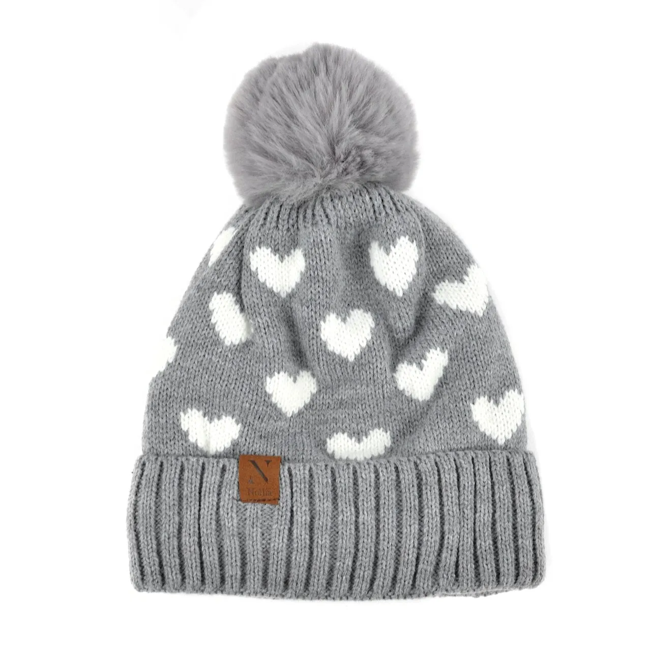 Pom Pom Hearts Winter Fleece Hat