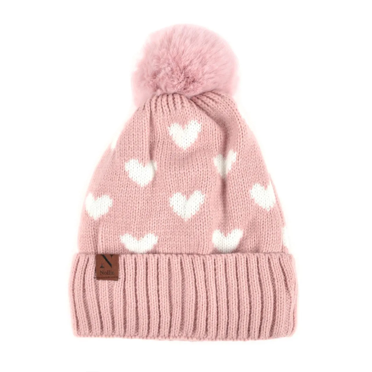 Pom Pom Hearts Winter Fleece Hat