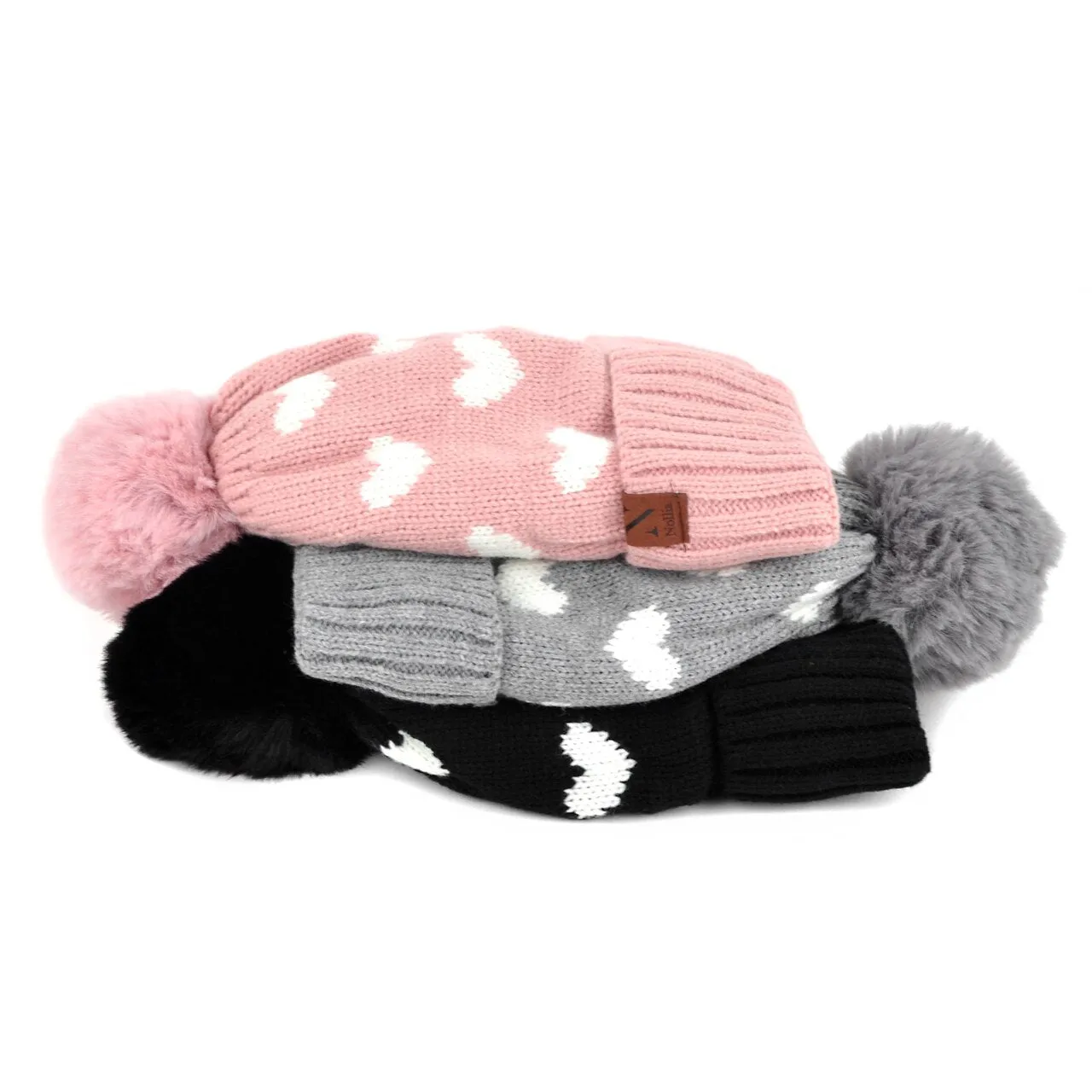 Pom Pom Hearts Winter Fleece Hat