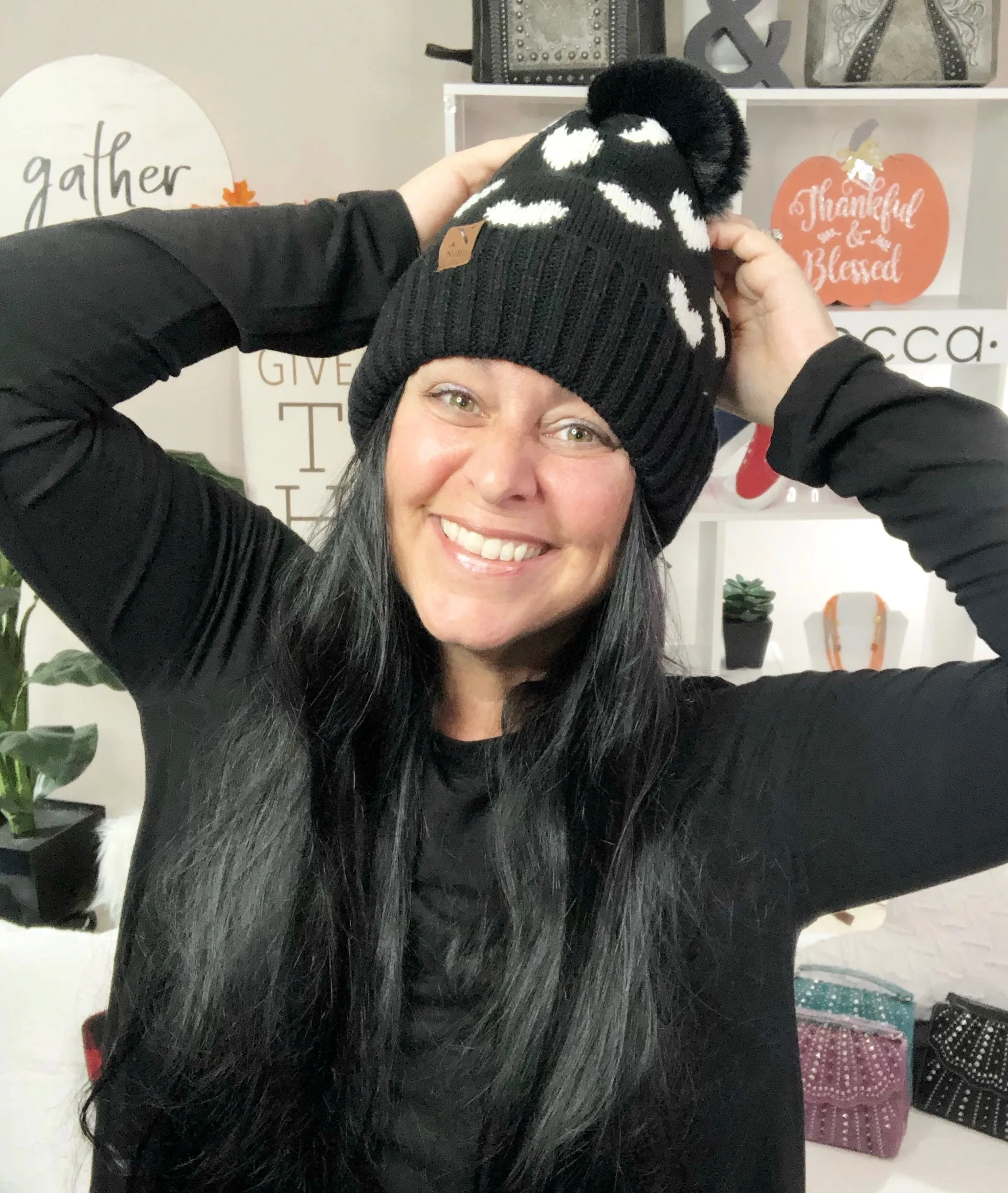 Pom Pom Hearts Winter Fleece Hat
