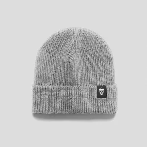 Ribbed Knit Skull Beanie - Gray