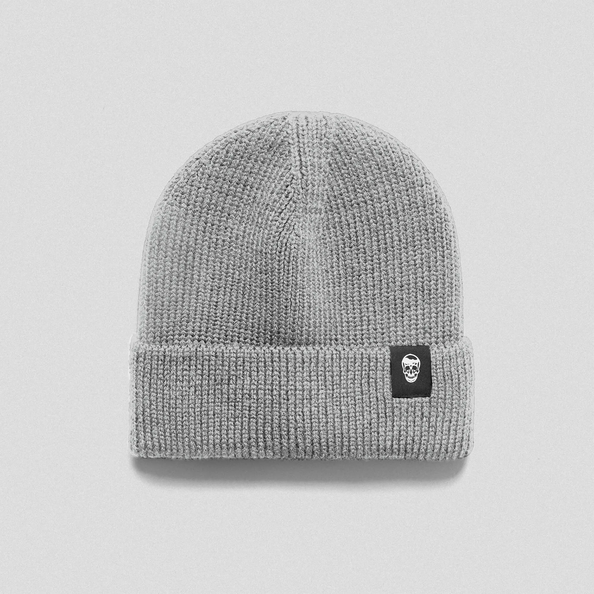 Ribbed Knit Skull Beanie - Gray
