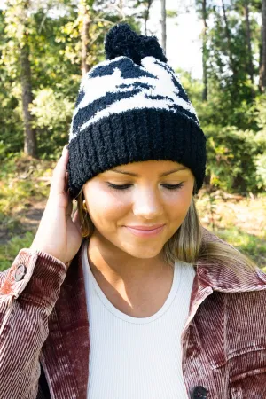SALE! Cozy Cuddles Domino Cow Pom Pom Beanie
