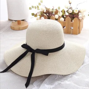 simple Foldable Wide Brim Floppy Girls Straw Hat Sun Hat Beach Women Summer Hat UV Protect Travel Cap Lady Cap Female