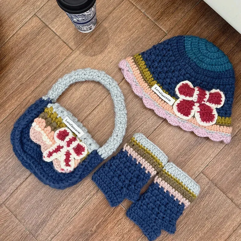 Sohiwoo Knitted Beanies Caps Gloves Bags Set For Women&Men Winter Thicken Warm Beanies Hats Female Outdoor Coldproof Skullies Hat Gloves