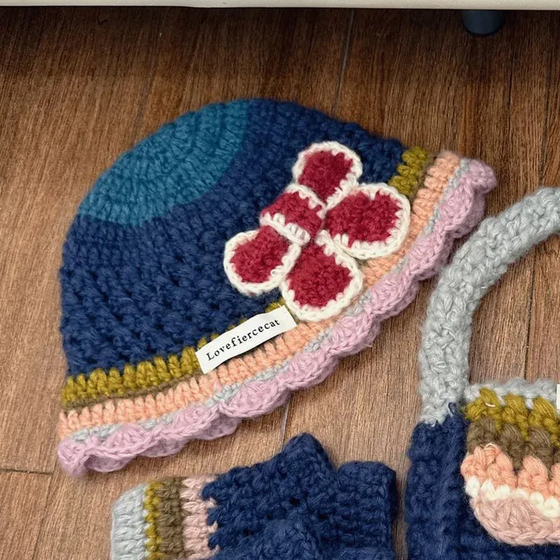 Sohiwoo Knitted Beanies Caps Gloves Bags Set For Women&Men Winter Thicken Warm Beanies Hats Female Outdoor Coldproof Skullies Hat Gloves