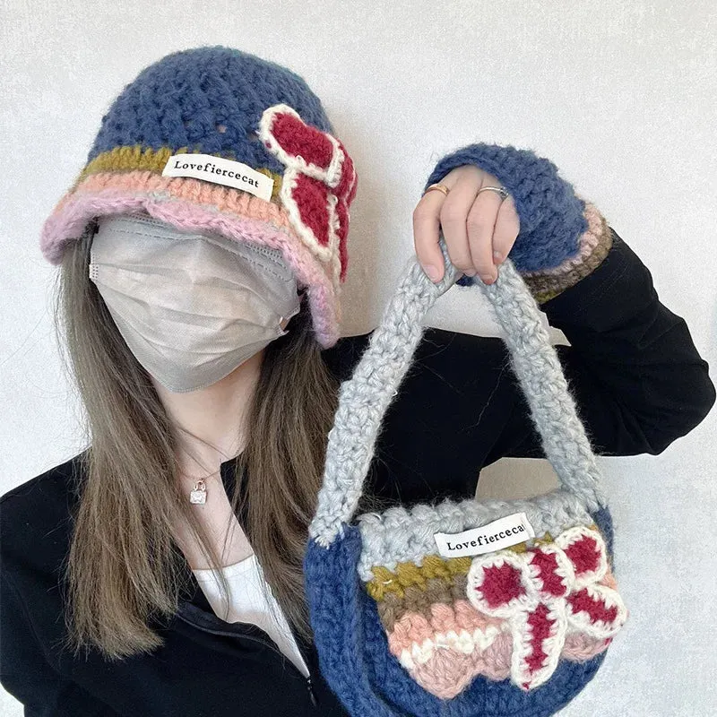 Sohiwoo Knitted Beanies Caps Gloves Bags Set For Women&Men Winter Thicken Warm Beanies Hats Female Outdoor Coldproof Skullies Hat Gloves