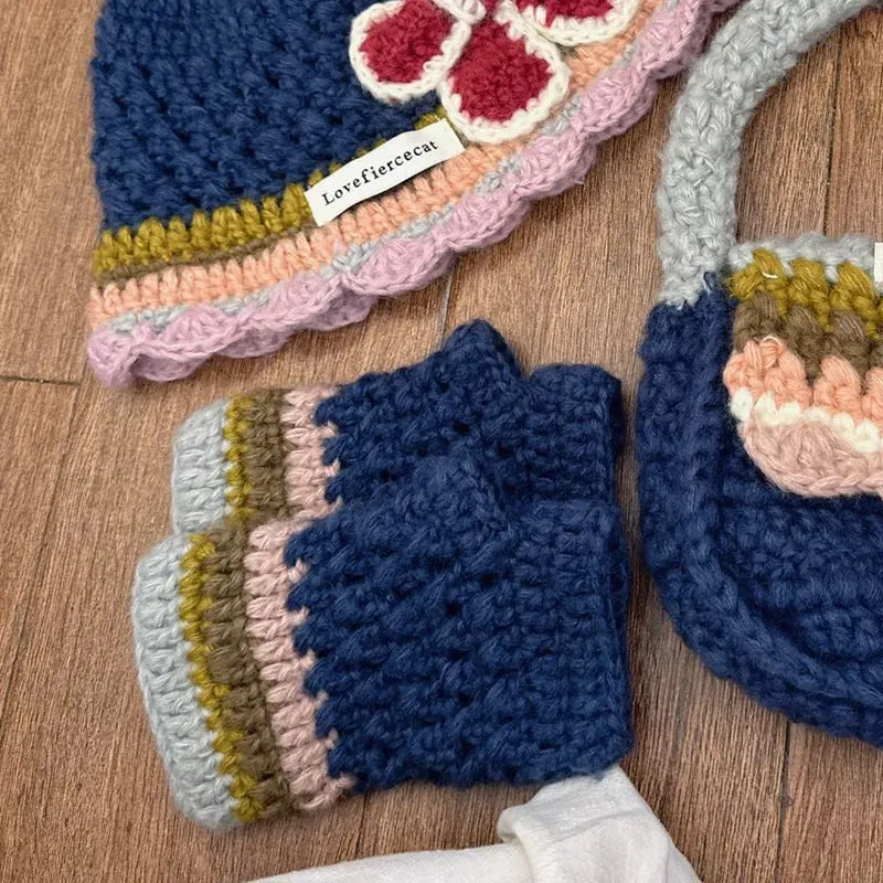 Sohiwoo Knitted Beanies Caps Gloves Bags Set For Women&Men Winter Thicken Warm Beanies Hats Female Outdoor Coldproof Skullies Hat Gloves