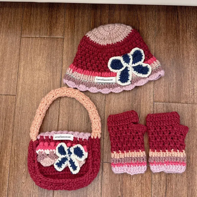 Sohiwoo Knitted Beanies Caps Gloves Bags Set For Women&Men Winter Thicken Warm Beanies Hats Female Outdoor Coldproof Skullies Hat Gloves