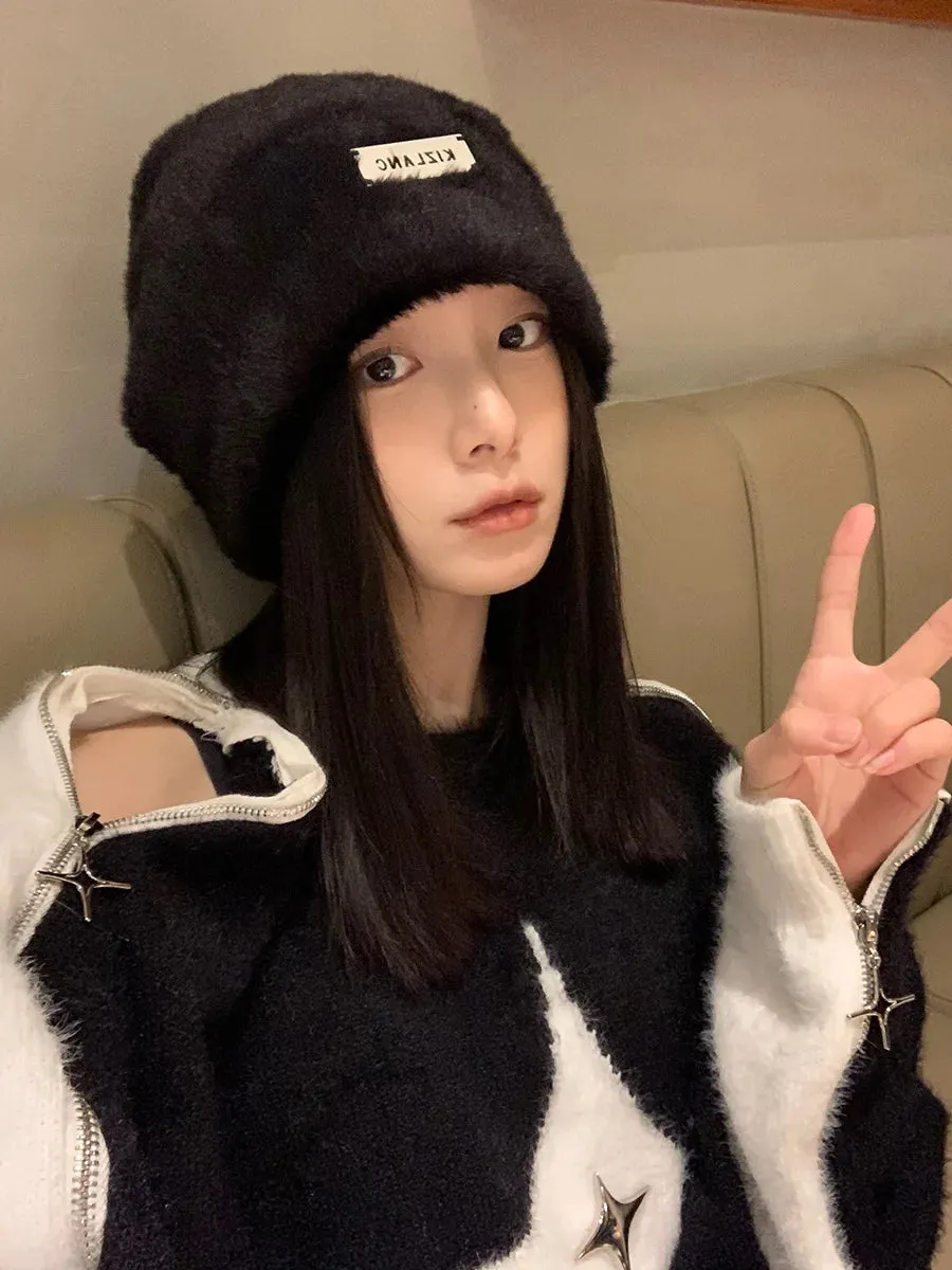 Sohiwoo Plush Beanies Hats For Women Winter Warm Solid Baggy Knitted Skullies Hat Outdoor Coldproof Beanies Caps Female Cap Gorros шляпа