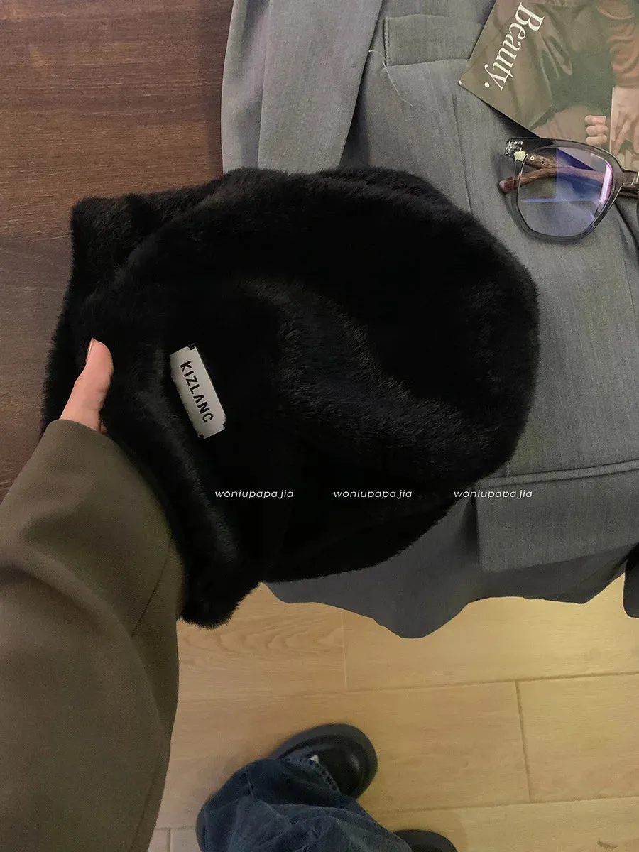 Sohiwoo Plush Beanies Hats For Women Winter Warm Solid Baggy Knitted Skullies Hat Outdoor Coldproof Beanies Caps Female Cap Gorros шляпа