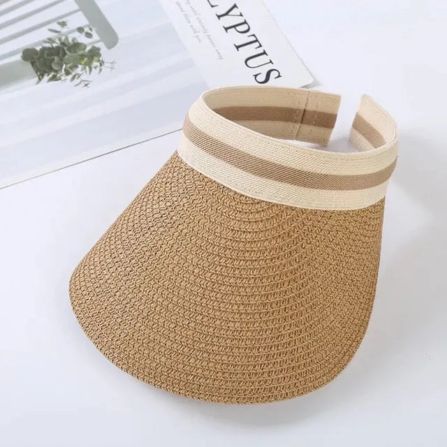 Summer lady Empty Top Sun Visor Hat Summer straw Wide Brim  Sun Caps UV Protection Hat For Men And Women