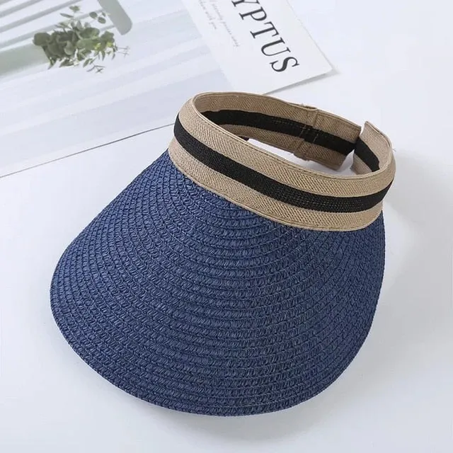 Summer lady Empty Top Sun Visor Hat Summer straw Wide Brim  Sun Caps UV Protection Hat For Men And Women