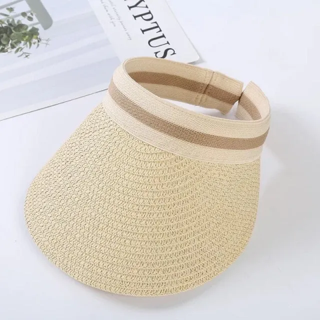 Summer lady Empty Top Sun Visor Hat Summer straw Wide Brim  Sun Caps UV Protection Hat For Men And Women