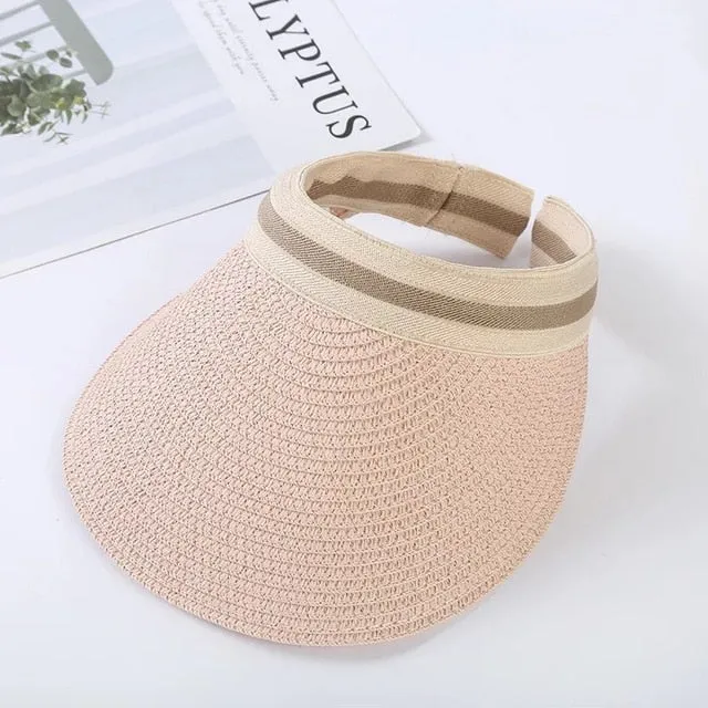 Summer lady Empty Top Sun Visor Hat Summer straw Wide Brim  Sun Caps UV Protection Hat For Men And Women