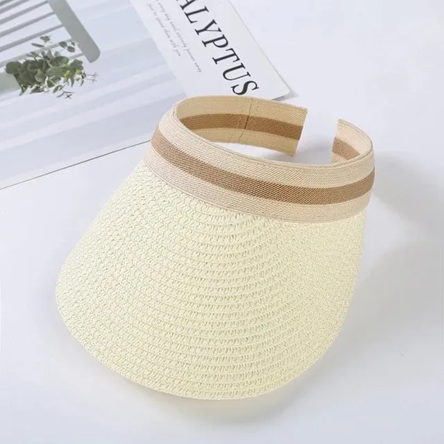 Summer lady Empty Top Sun Visor Hat Summer straw Wide Brim  Sun Caps UV Protection Hat For Men And Women