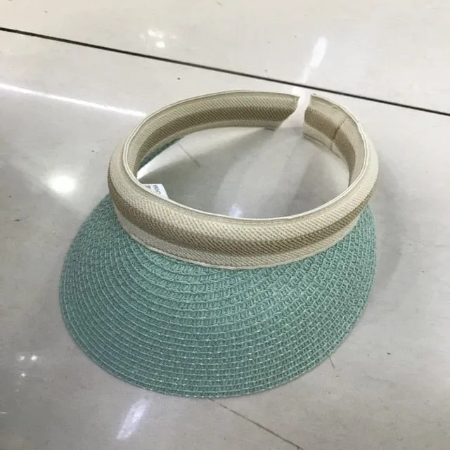 Summer lady Empty Top Sun Visor Hat Summer straw Wide Brim  Sun Caps UV Protection Hat For Men And Women