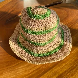 Summer Straw Hats | Natural color striped with baby pink and green