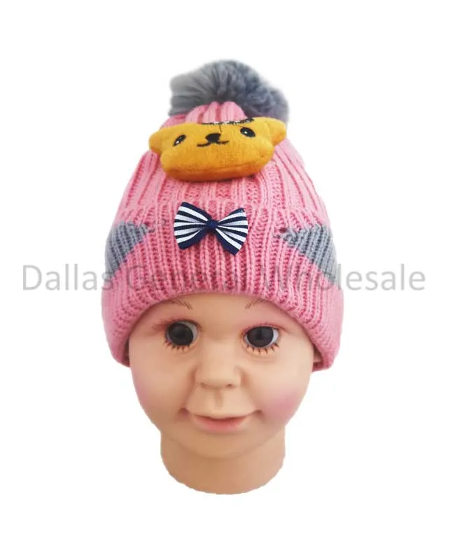 Toddlers Fur Lining Bear Beanie Hats Wholesale