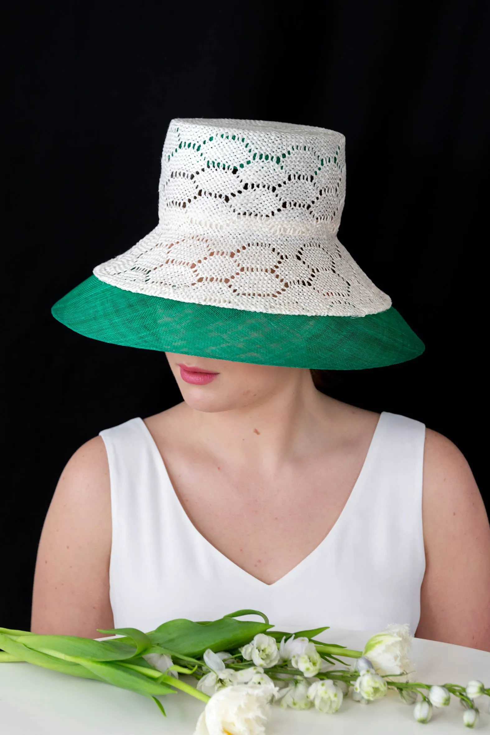 Two Toned Bucket Hat, in White and Green