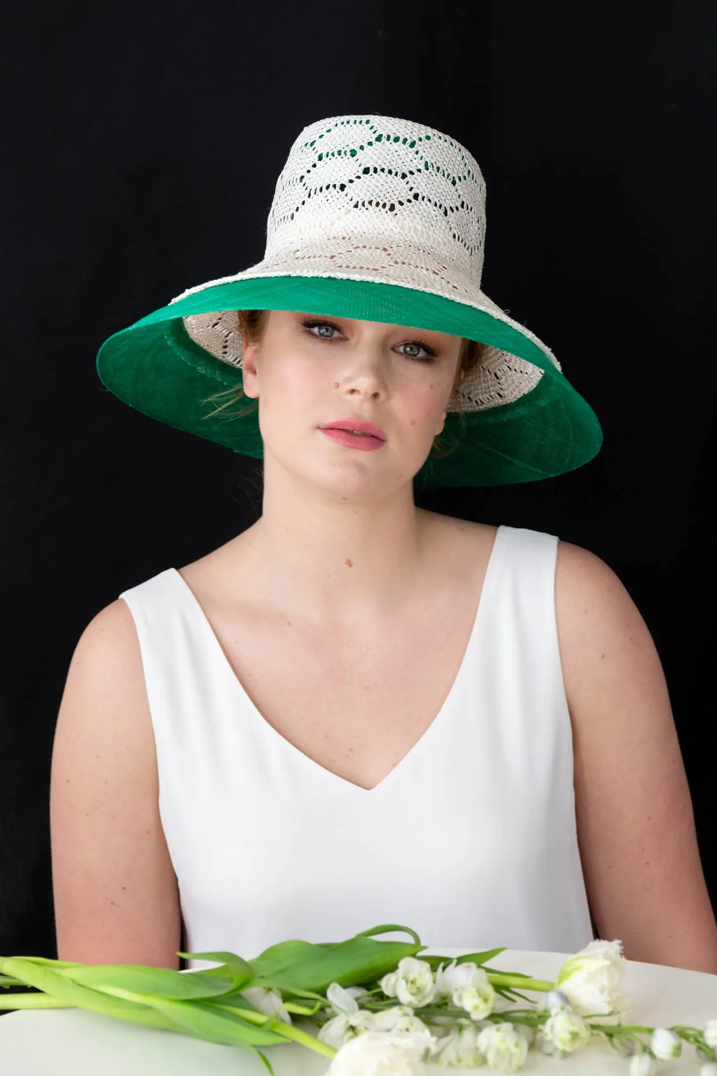 Two Toned Bucket Hat, in White and Green