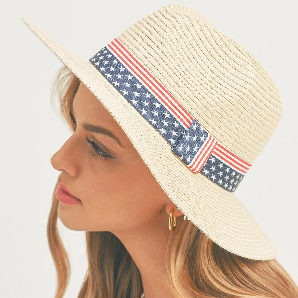 USA Flag Band Panama Straw Sun Hat