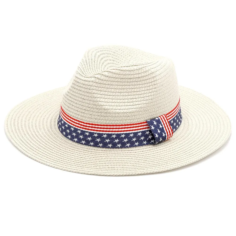 USA Flag Band Panama Straw Sun Hat