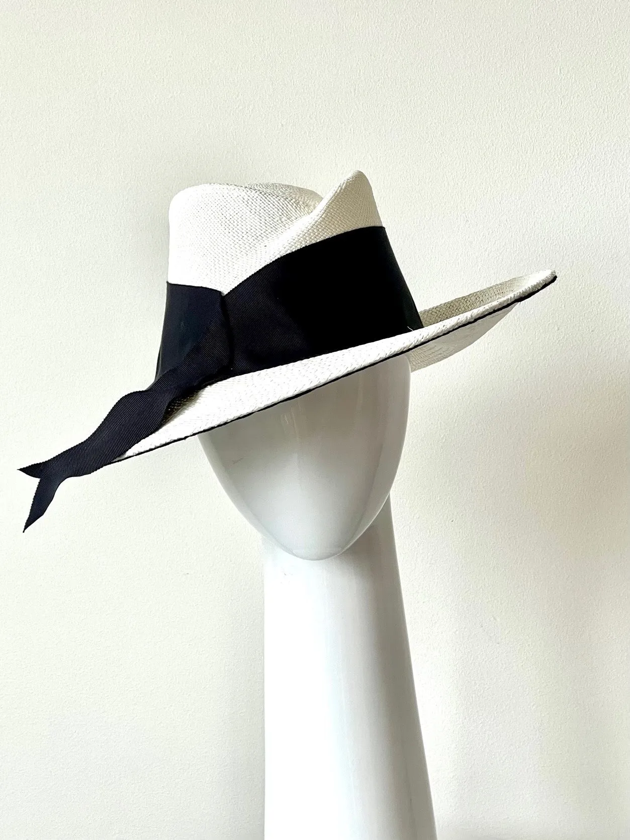 White Panama Fedora with Black Trim