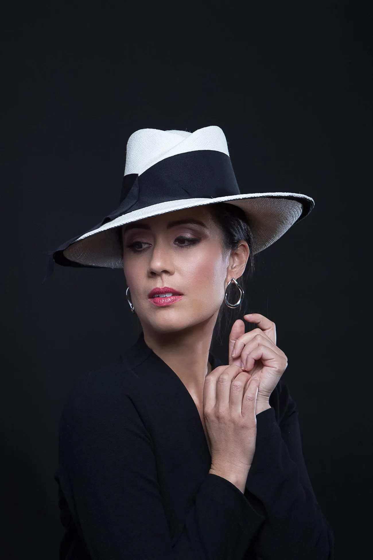 White Panama Fedora with Black Trim