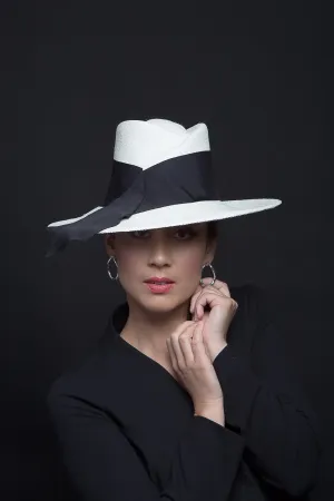 White Panama Fedora with Black Trim
