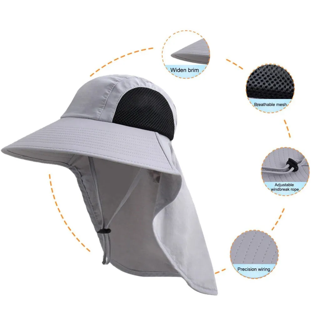 Wide Brim Hat Sun Protection Fishing Caps with Large Neck Flap