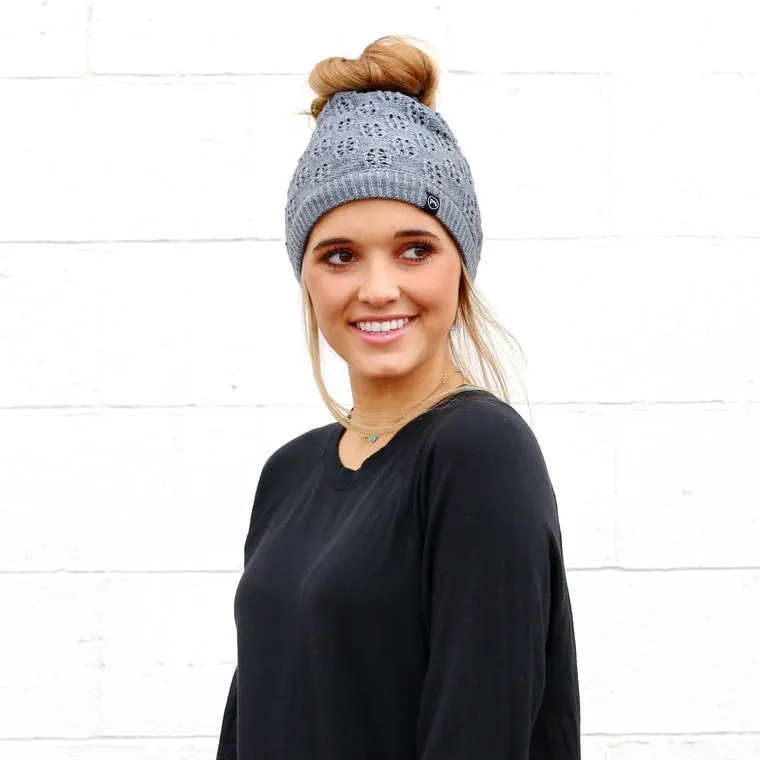 Winter Knit Peek-a-Boo Beanie - Charcoal