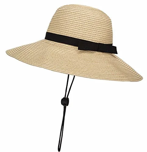 Women Floppy Sun Beach Straw Hats Wide Brim Packable Summer Cap (Beige) by Janrely