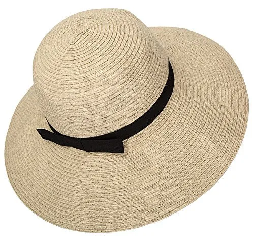 Women Floppy Sun Beach Straw Hats Wide Brim Packable Summer Cap (Beige) by Janrely